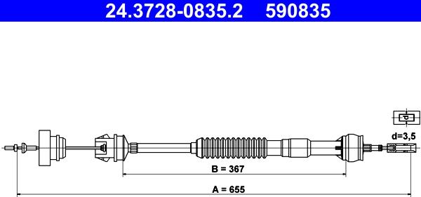 ATE 24.3728-0835.2 - Tirette à câble, commande d'embrayage cwaw.fr