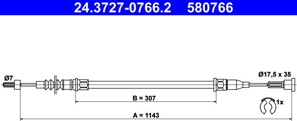 ATE 24.3727-0766.2 - Tirette à câble, frein de stationnement cwaw.fr