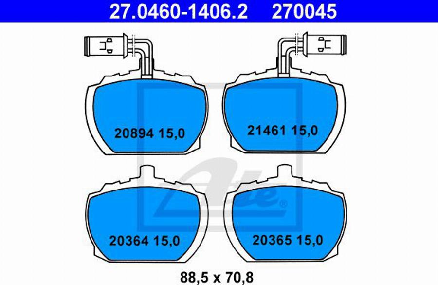 ATE 270045 - Kit de plaquettes de frein, frein à disque cwaw.fr