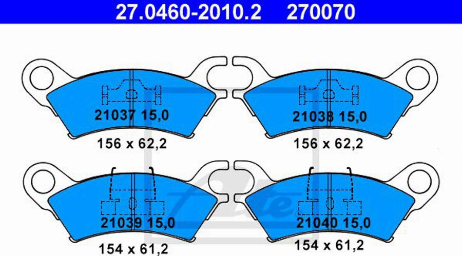 ATE 270070 - Kit de plaquettes de frein, frein à disque cwaw.fr