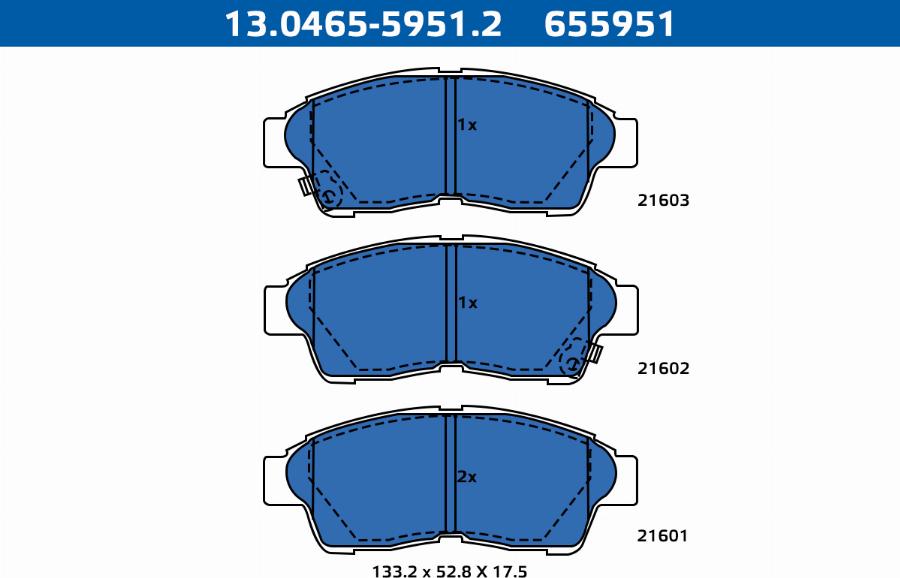 ATE-APAC 13.0465-5951.2 - Kit de plaquettes de frein, frein à disque cwaw.fr