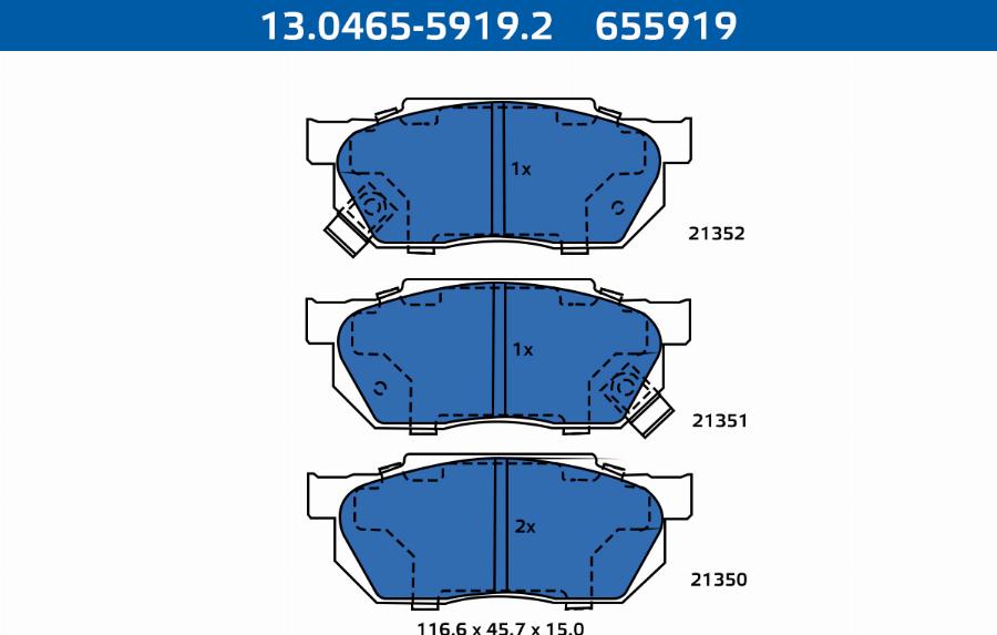 ATE-APAC 13.0465-5919.2 - Kit de plaquettes de frein, frein à disque cwaw.fr