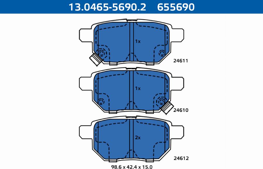 ATE-APAC 13.0465-5690.2 - Kit de plaquettes de frein, frein à disque cwaw.fr