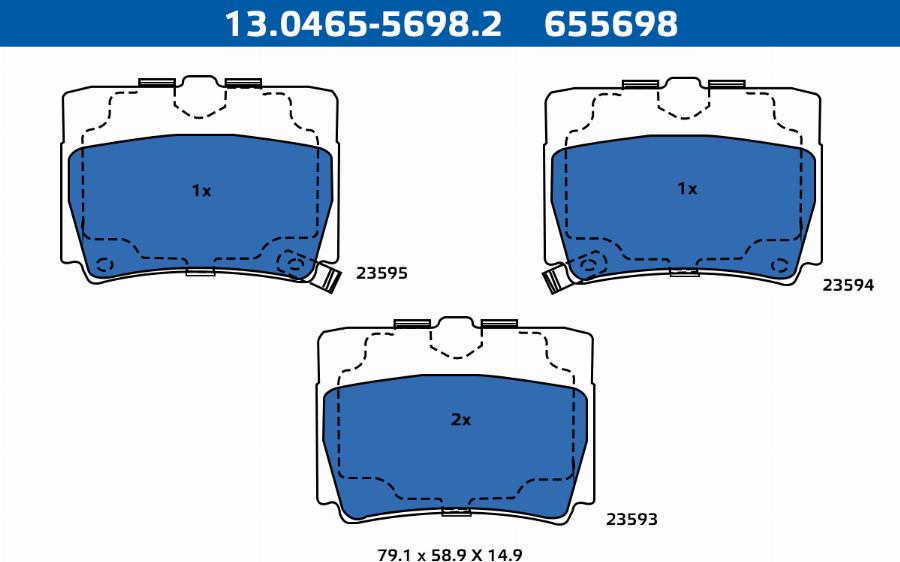 ATE-APAC 13.0465-5698.2 - Kit de plaquettes de frein, frein à disque cwaw.fr