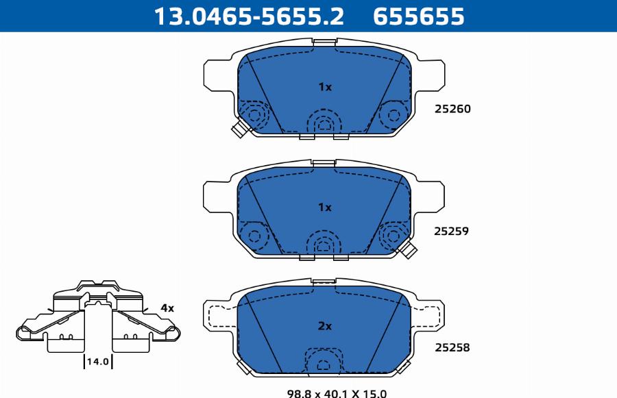 ATE-APAC 13.0465-5655.2 - Kit de plaquettes de frein, frein à disque cwaw.fr