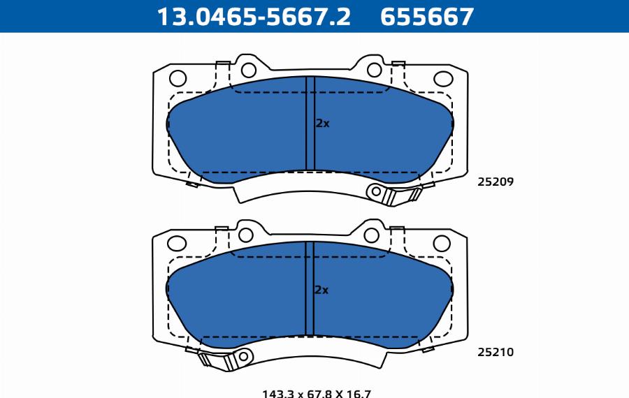 ATE-APAC 13.0465-5667.2 - Kit de plaquettes de frein, frein à disque cwaw.fr