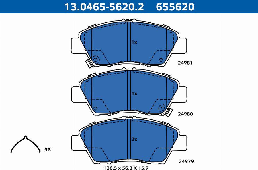 ATE-APAC 13.0465-5620.2 - Kit de plaquettes de frein, frein à disque cwaw.fr