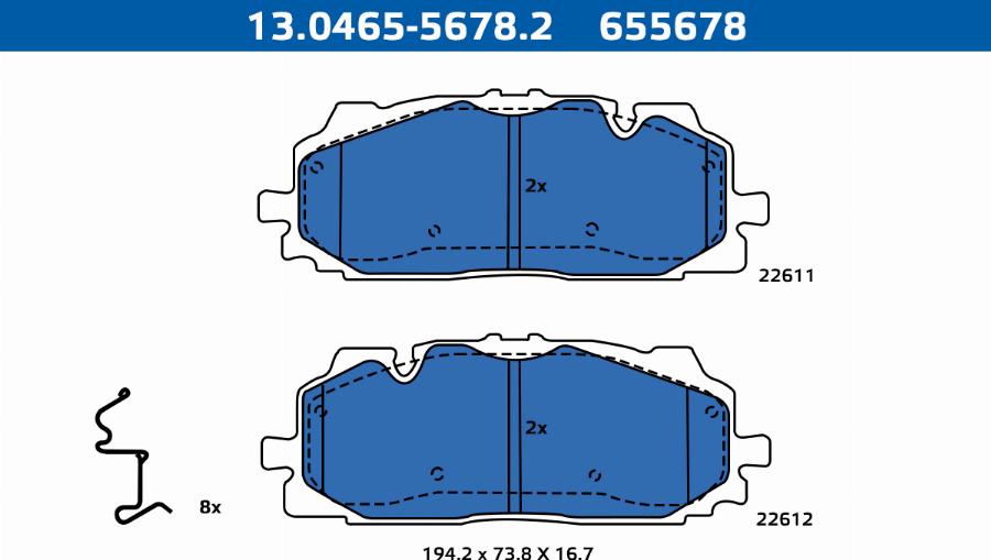 ATE-APAC 13.0465-5678.2 - Kit de plaquettes de frein, frein à disque cwaw.fr