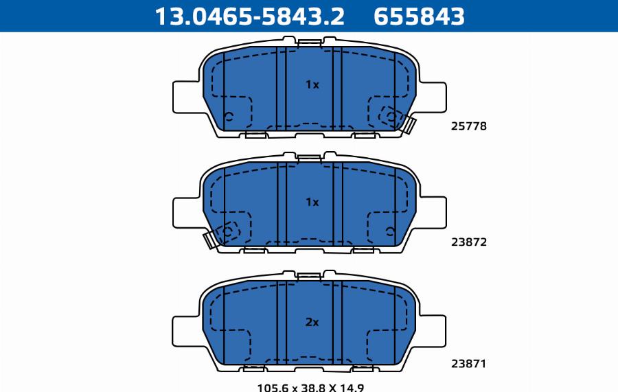 ATE-APAC 13.0465-5843.2 - Kit de plaquettes de frein, frein à disque cwaw.fr