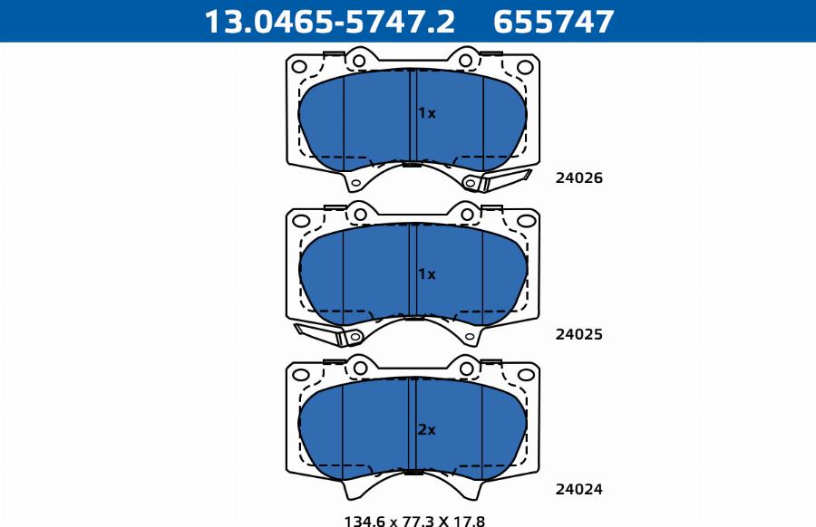 ATE-APAC 13.0465-5747.2 - Kit de plaquettes de frein, frein à disque cwaw.fr