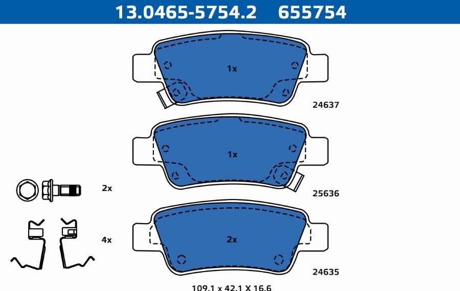 ATE-APAC 13.0465-5754.2 - Kit de plaquettes de frein, frein à disque cwaw.fr