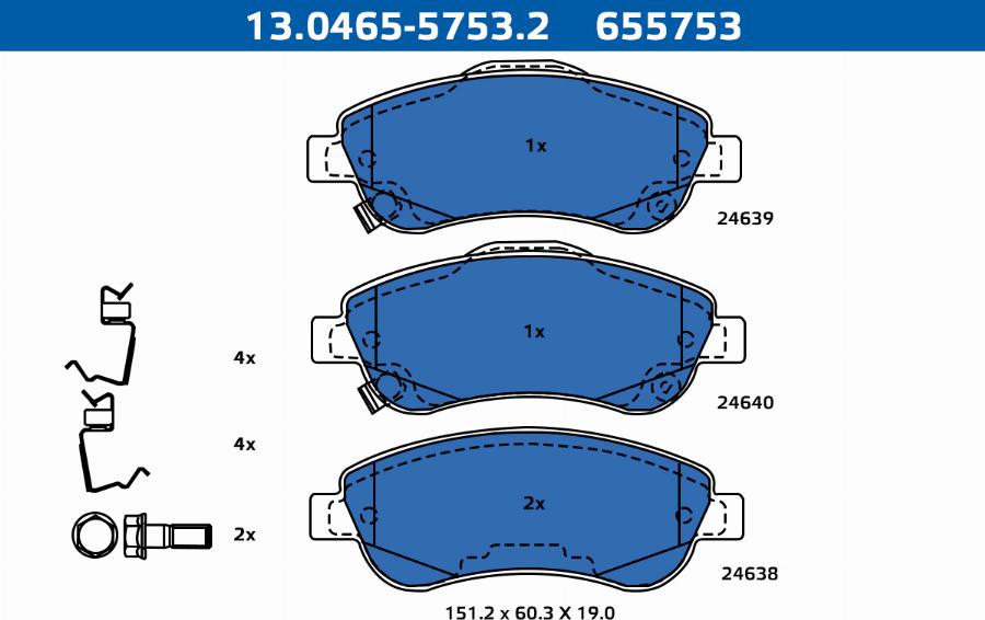 ATE-APAC 13.0465-5753.2 - Kit de plaquettes de frein, frein à disque cwaw.fr