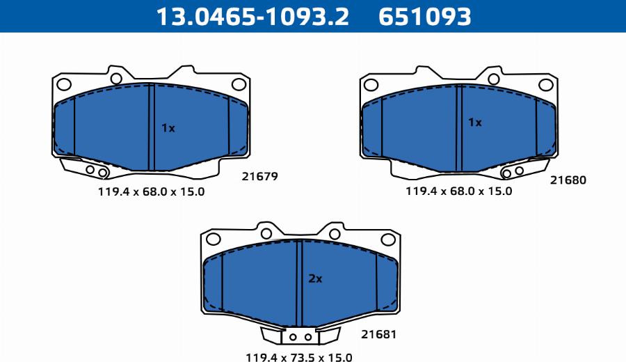 ATE-APAC 13.0465-1093.2 - Kit de plaquettes de frein, frein à disque cwaw.fr