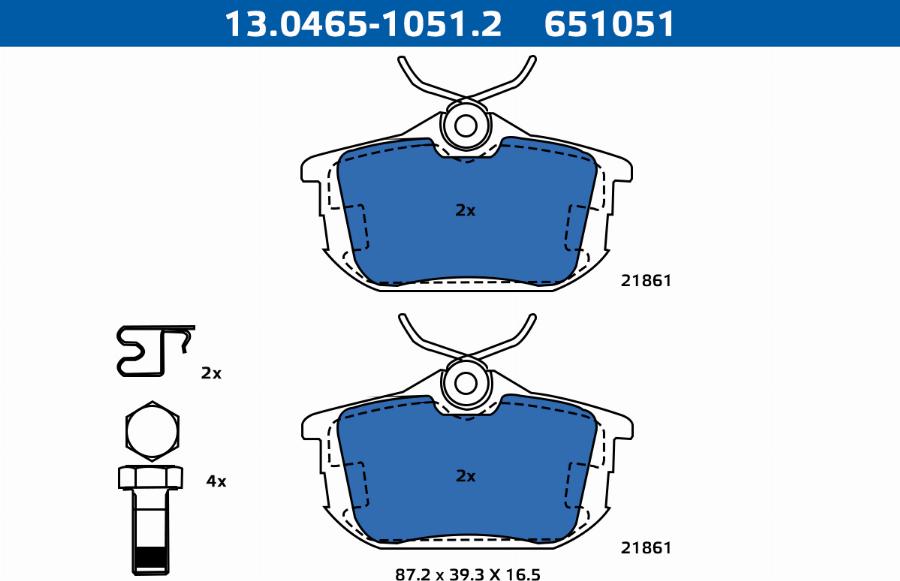 ATE-APAC 13.0465-1051.2 - Kit de plaquettes de frein, frein à disque cwaw.fr