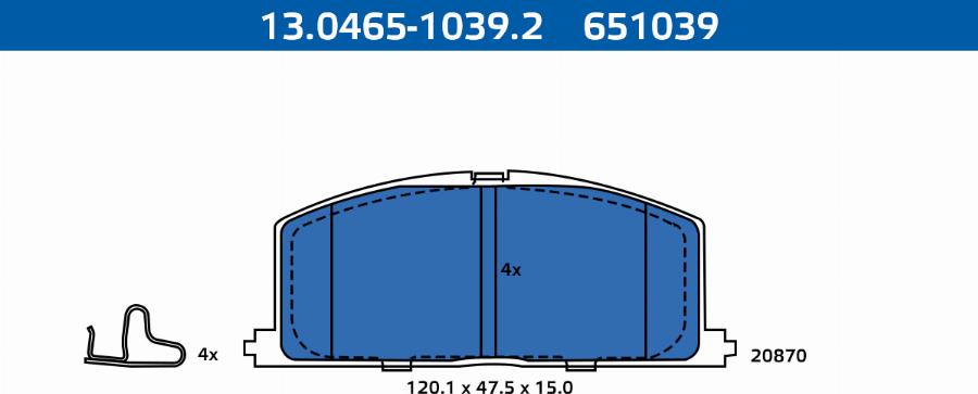 ATE-APAC 13.0465-1039.2 - Kit de plaquettes de frein, frein à disque cwaw.fr