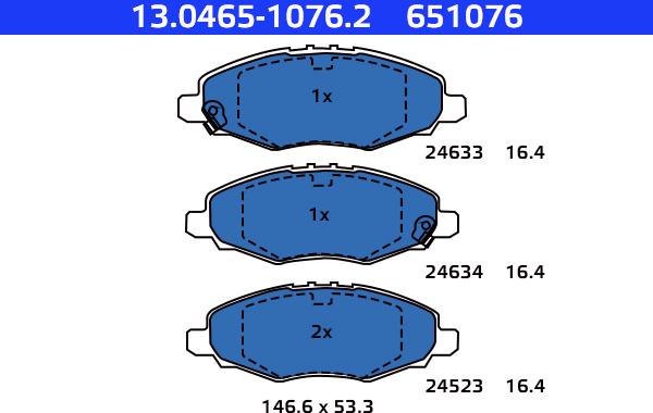 ATE-APAC 13.0465-1076.2 - Kit de plaquettes de frein, frein à disque cwaw.fr