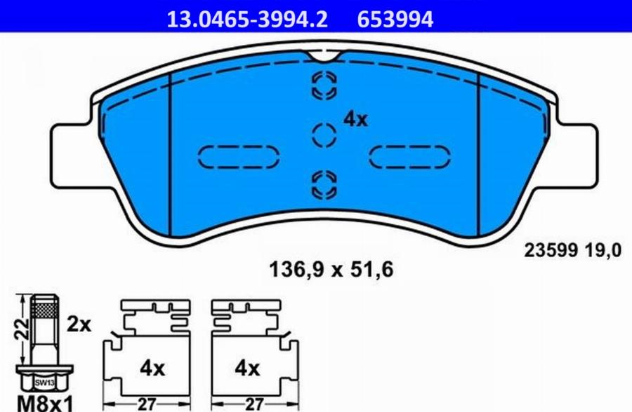 ATE-APAC 13.0465-3994.2 - Kit de plaquettes de frein, frein à disque cwaw.fr