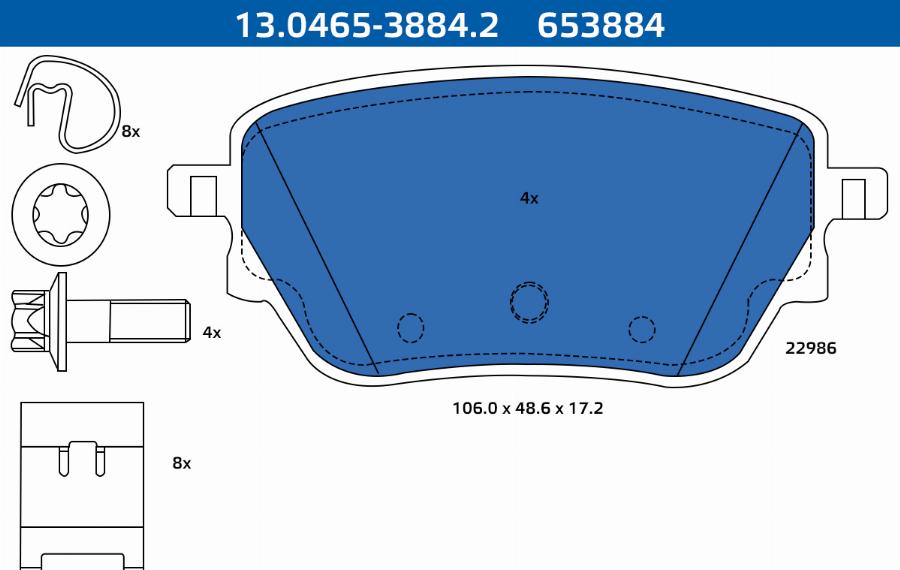 ATE-APAC 13.0465-3884.2 - Kit de plaquettes de frein, frein à disque cwaw.fr