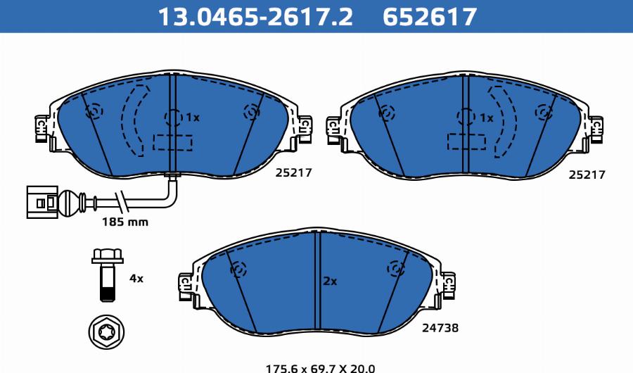 ATE-APAC 13.0465-2617.2 - Kit de plaquettes de frein, frein à disque cwaw.fr