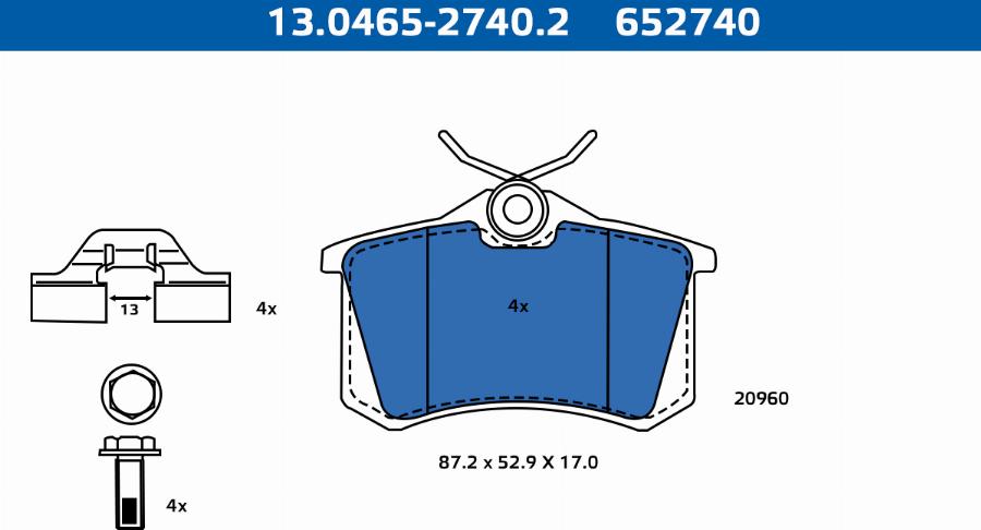 ATE-APAC 13.0465-2740.2 - Kit de plaquettes de frein, frein à disque cwaw.fr