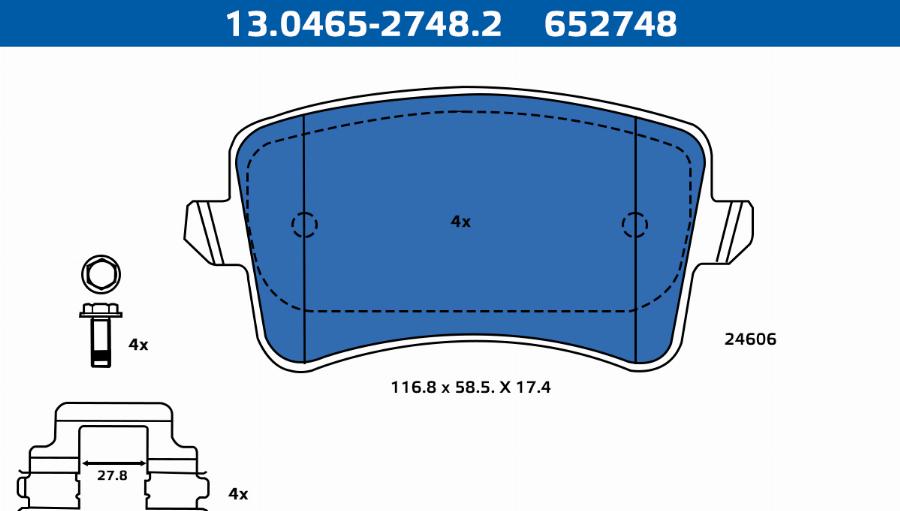 ATE-APAC 13.0465-2748.2 - Kit de plaquettes de frein, frein à disque cwaw.fr