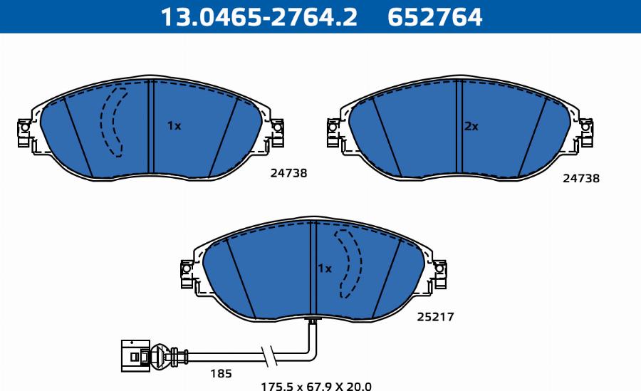 ATE-APAC 13.0465-2764.2 - Kit de plaquettes de frein, frein à disque cwaw.fr