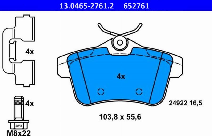 ATE-APAC 13.0465-2761.2 - Kit de plaquettes de frein, frein à disque cwaw.fr