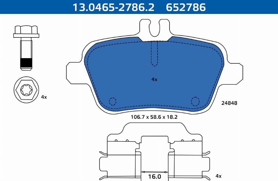 ATE-APAC 13.0465-2786.2 - Kit de plaquettes de frein, frein à disque cwaw.fr