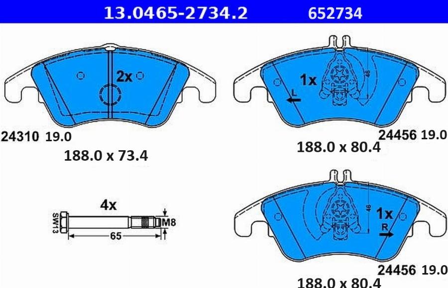 ATE-APAC 13.0465-2734.2 - Kit de plaquettes de frein, frein à disque cwaw.fr