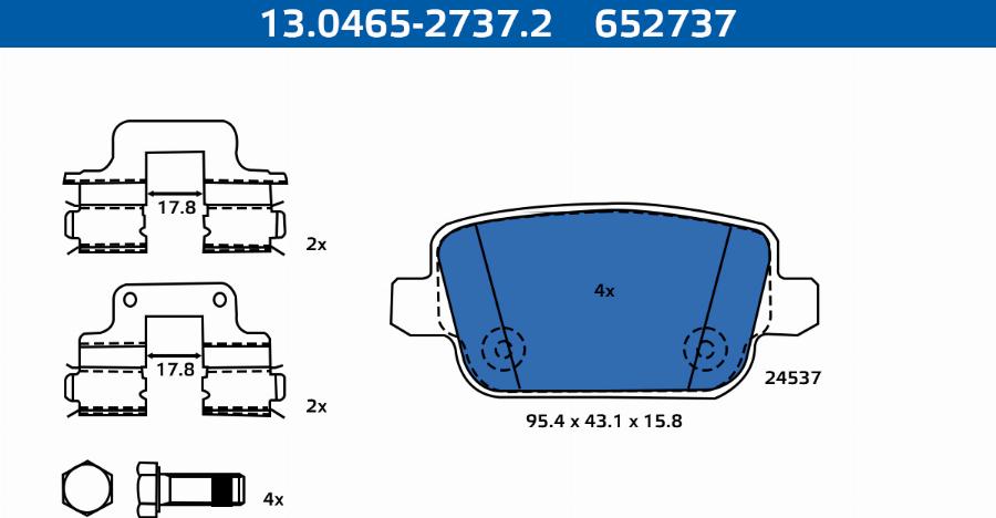 ATE-APAC 13.0465-2737.2 - Kit de plaquettes de frein, frein à disque cwaw.fr