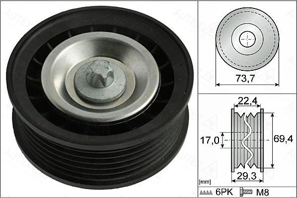 Autex 655080 - Poulie renvoi / transmission, courroie trapézoïdale à nervures cwaw.fr