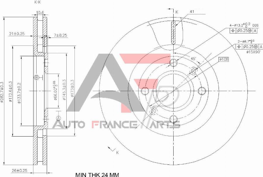 AUTO FRANCE PARTS 22-0009C - Disque de frein cwaw.fr