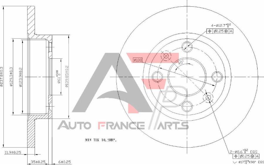 AUTO FRANCE PARTS 22-0001C - Disque de frein cwaw.fr