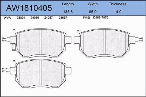 Aywiparts AW1810405 - Kit de plaquettes de frein, frein à disque cwaw.fr