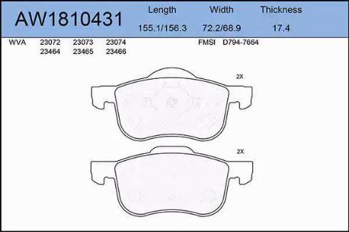 Aywiparts AW1810431 - Kit de plaquettes de frein, frein à disque cwaw.fr