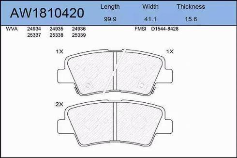 Aywiparts AW1810420 - Kit de plaquettes de frein, frein à disque cwaw.fr