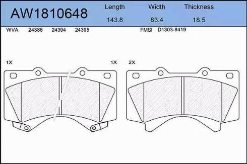 Aywiparts AW1810648 - Kit de plaquettes de frein, frein à disque cwaw.fr