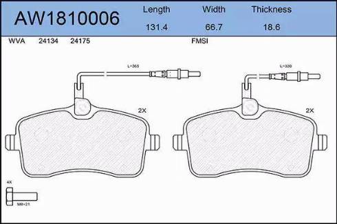 Aywiparts AW1810006 - Kit de plaquettes de frein, frein à disque cwaw.fr