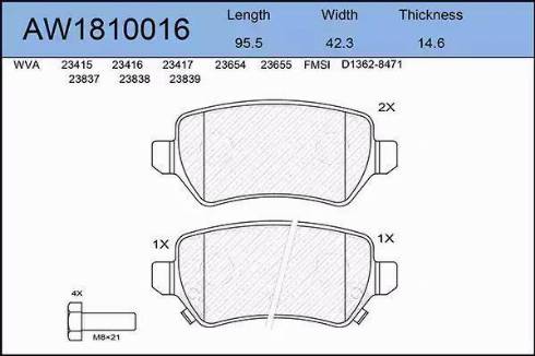 Aywiparts AW1810016 - Kit de plaquettes de frein, frein à disque cwaw.fr