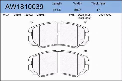 Aywiparts AW1810039 - Kit de plaquettes de frein, frein à disque cwaw.fr