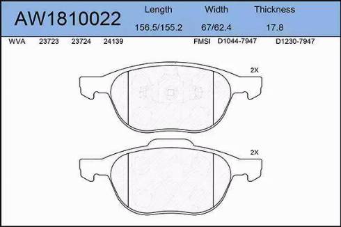 Aywiparts AW1810022 - Kit de plaquettes de frein, frein à disque cwaw.fr