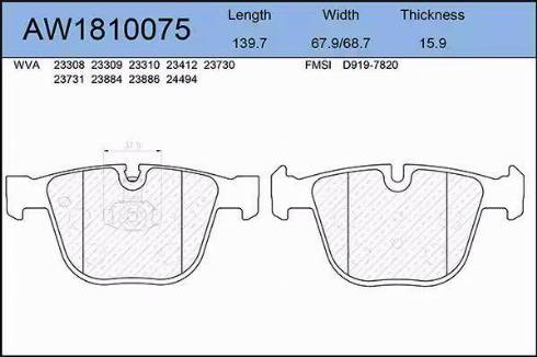 Aywiparts AW1810075 - Kit de plaquettes de frein, frein à disque cwaw.fr