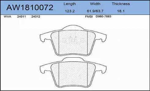 Aywiparts AW1810072 - Kit de plaquettes de frein, frein à disque cwaw.fr