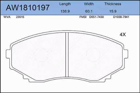 Aywiparts AW1810197 - Kit de plaquettes de frein, frein à disque cwaw.fr