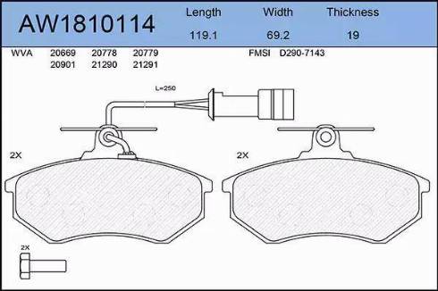 Aywiparts AW1810114 - Kit de plaquettes de frein, frein à disque cwaw.fr