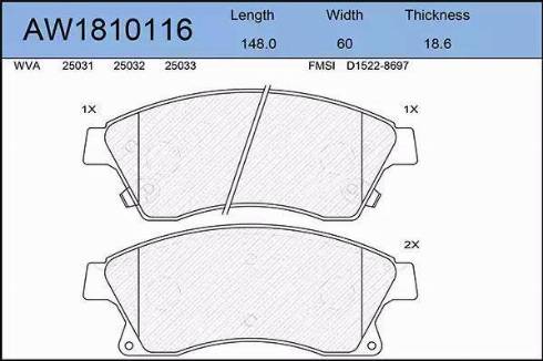 Aywiparts AW1810116 - Kit de plaquettes de frein, frein à disque cwaw.fr