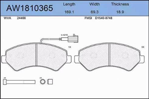 Aywiparts AW1810365 - Kit de plaquettes de frein, frein à disque cwaw.fr