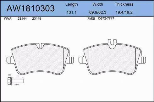 Aywiparts AW1810303 - Kit de plaquettes de frein, frein à disque cwaw.fr