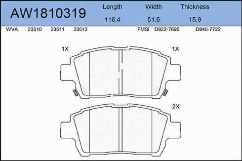 Aywiparts AW1810319 - Kit de plaquettes de frein, frein à disque cwaw.fr