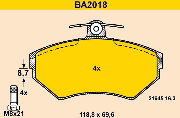 Barum BA2018 - Kit de plaquettes de frein, frein à disque cwaw.fr